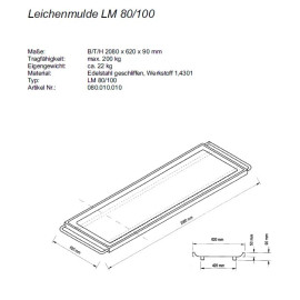 Leichen-/Sargmulde aus Edelstahl 