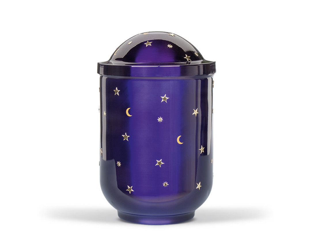 Stahlurne, Kobalt Blau, mit Sonne, Mond und Sterne