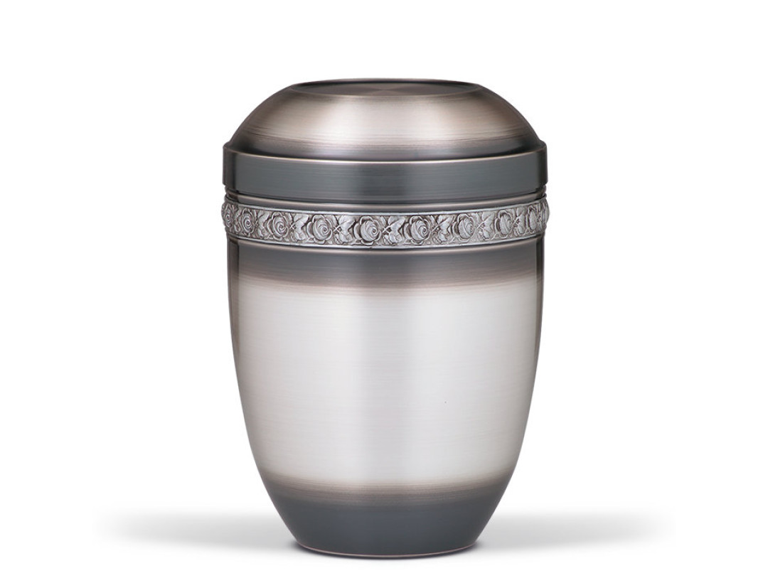 Stahlurne, Antik galvanisch abgestuft, Rosendekor