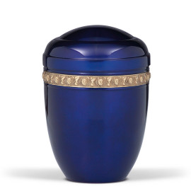 Stahlurne, Kobalt Blau, Rosenband, gewölbter (10er) Deckel