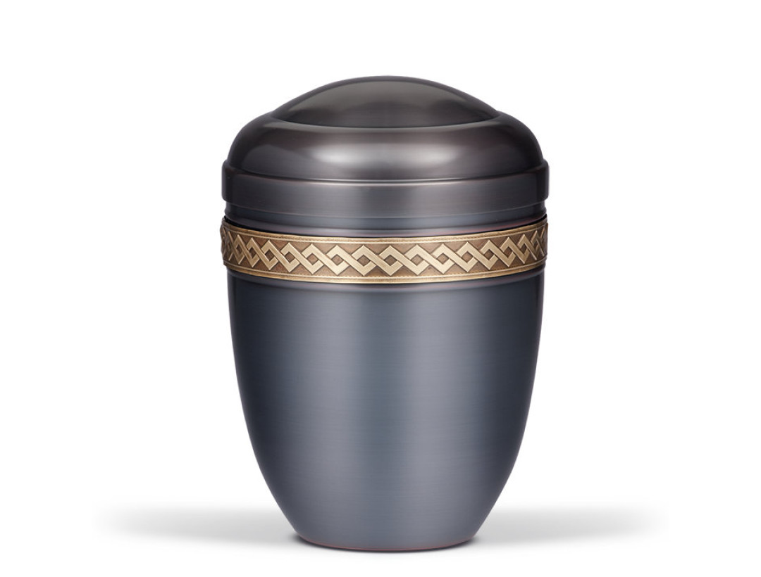 Kupferurne, Dunkel, Messing Zierband (Raute)