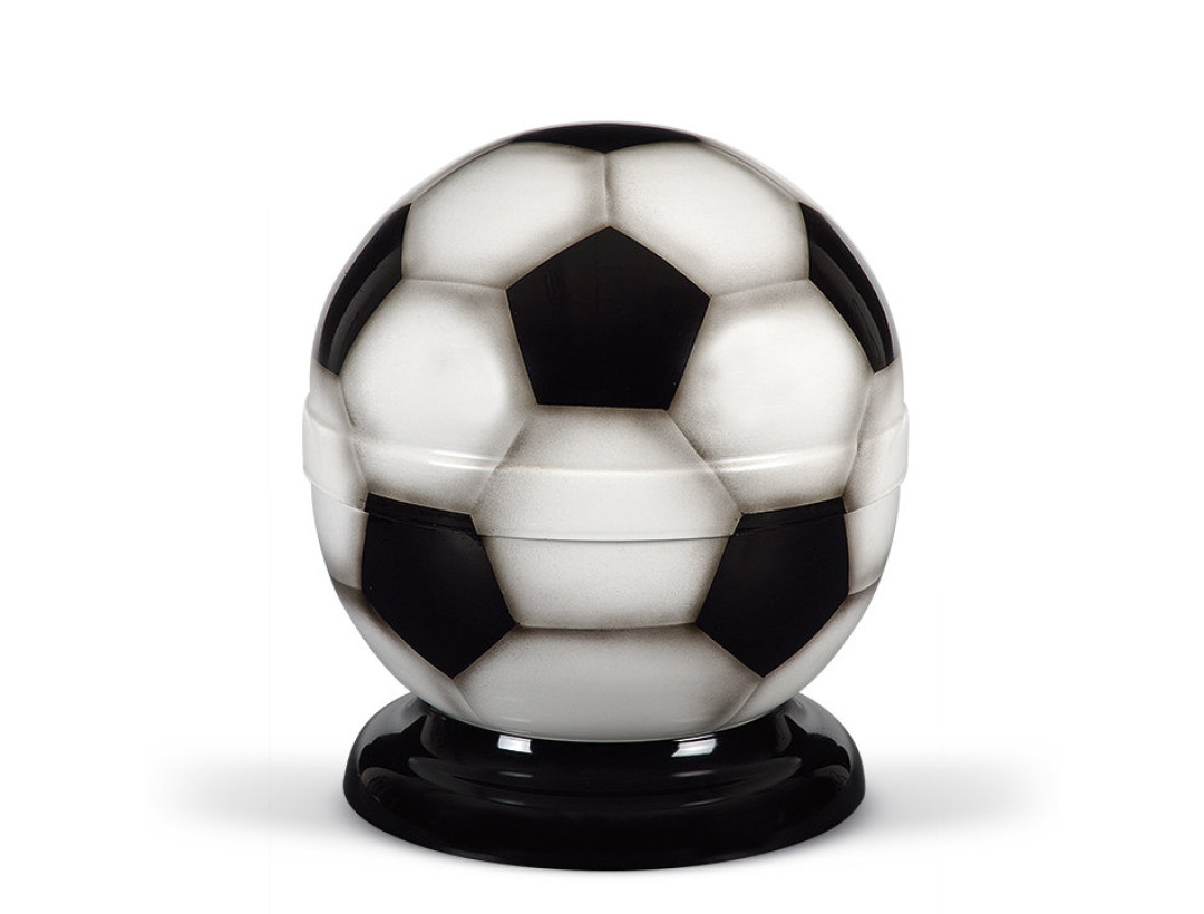 Stahlurne, Fussball Airbrush Schwarz-Weiß, Sockel Schwarz