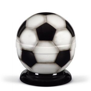 Stahlurne, Fussball Airbrush Schwarz-Weiß, Sockel Schwarz
