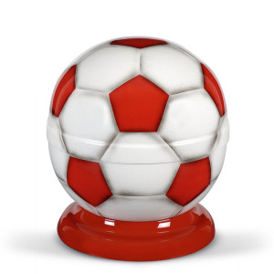 Stahlurne, Fussball Airbrush Rot-Weiß, Sockel Rot