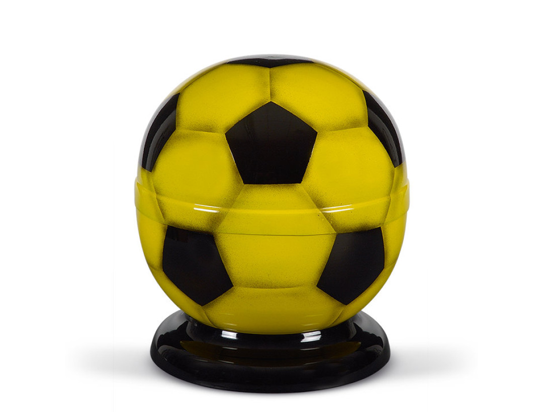 Stahlurne, Fussball Airbrush Gelb-Schwarz, Sockel schwarz