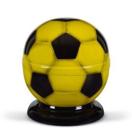 Stahlurne, Fussball Airbrush Gelb-Schwarz, Sockel schwarz