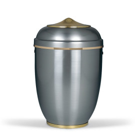 Stahlurne, ZIHESTA, Goldband Haube und Fuß Mess poliert