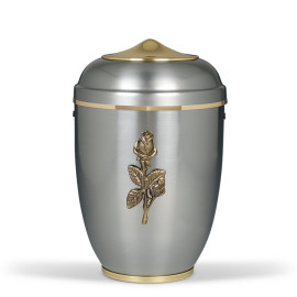 Stahlurne, ZIHESTA, Goldband Messing Rosenzweig Haube u. Fuß Mess. pol