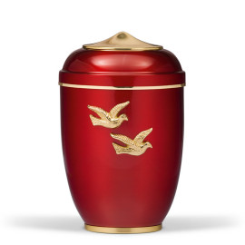 Stahlurne, Weinrot, Mess. Tauben, Haube u. Fuß MS pol. Goldband