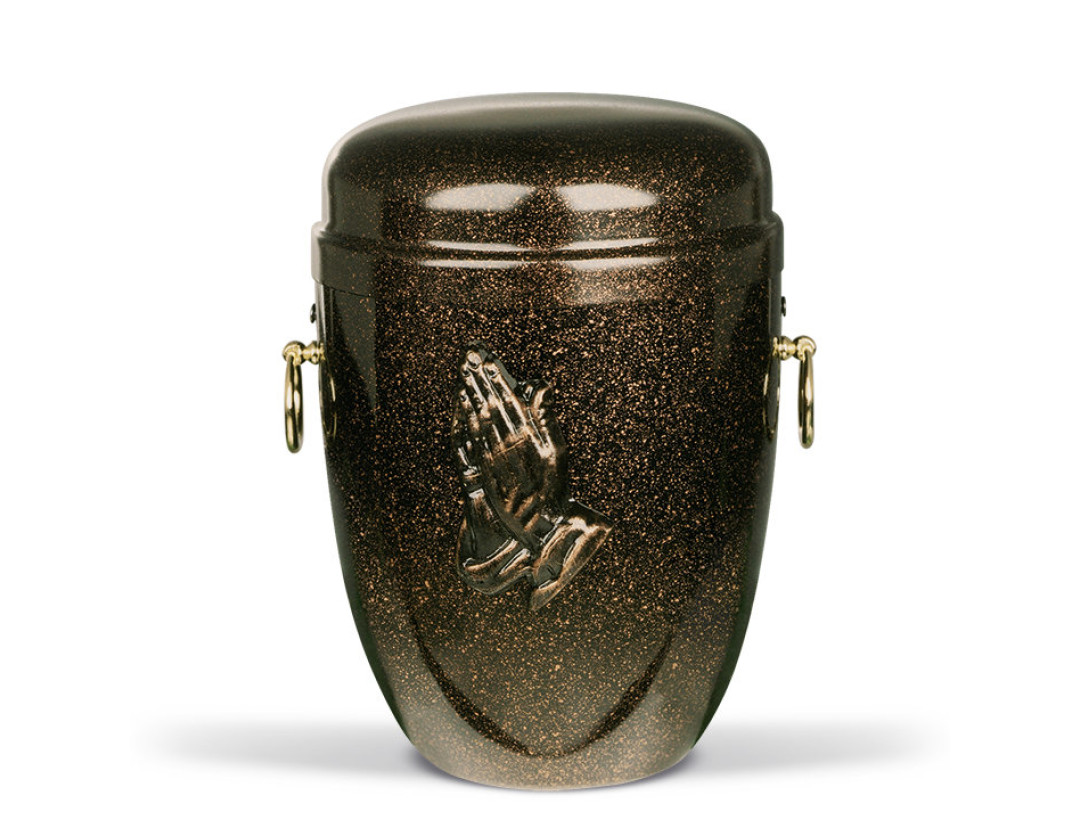 Stahlurne, Kupfer - Sprenkel Betende Hände pat. MS-Zieringe