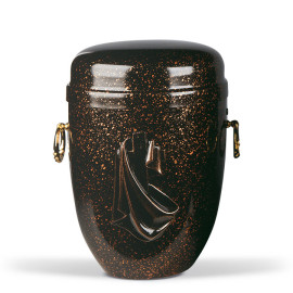 Stahlurne, Kupfer - Sprenkel Massiv Kreuz-Tuch pat. MS-Zieringe