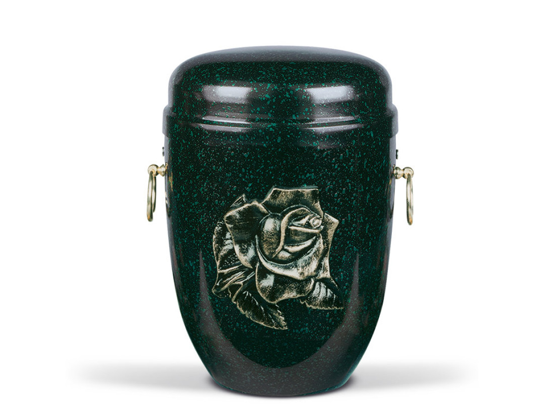 Stahlurne, Grün - Sprenkel Massiv Rose pat., MS-Zieringe