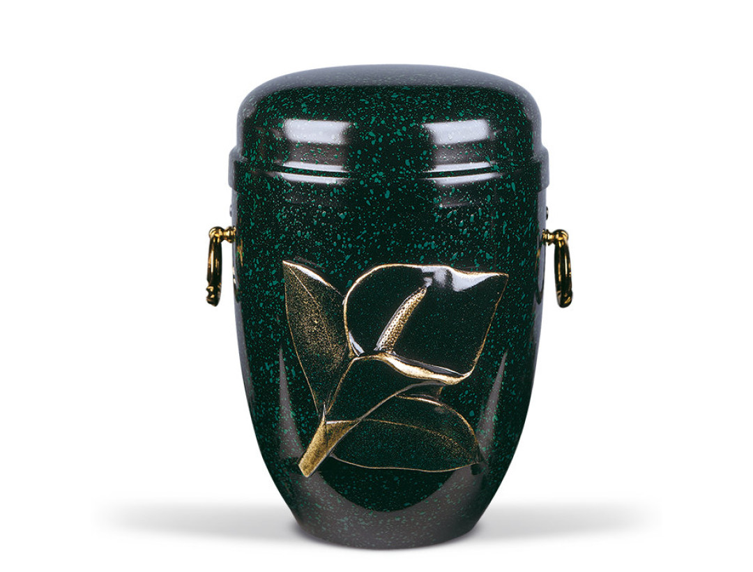 Stahlurne, Grün - Sprenkel Massive Kahla pat. MS-Zieringe