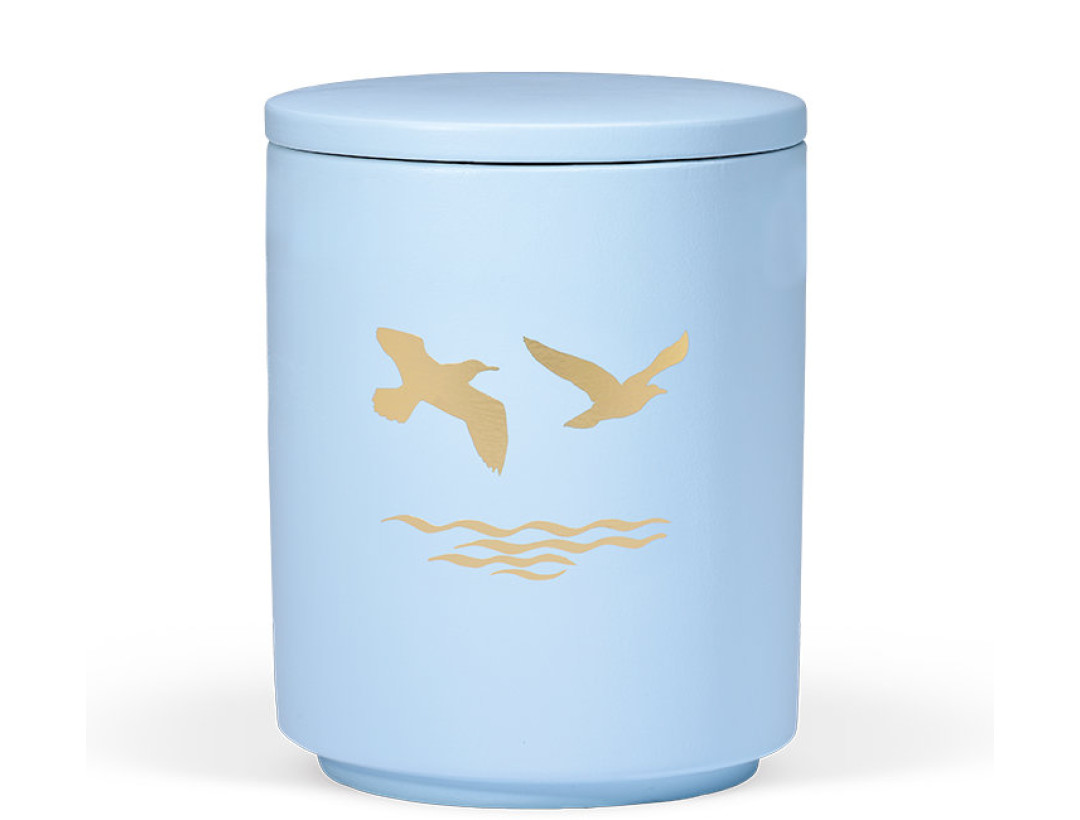 Seeurne, Atlantikblau, Gold Möwen - Wellen Dekor