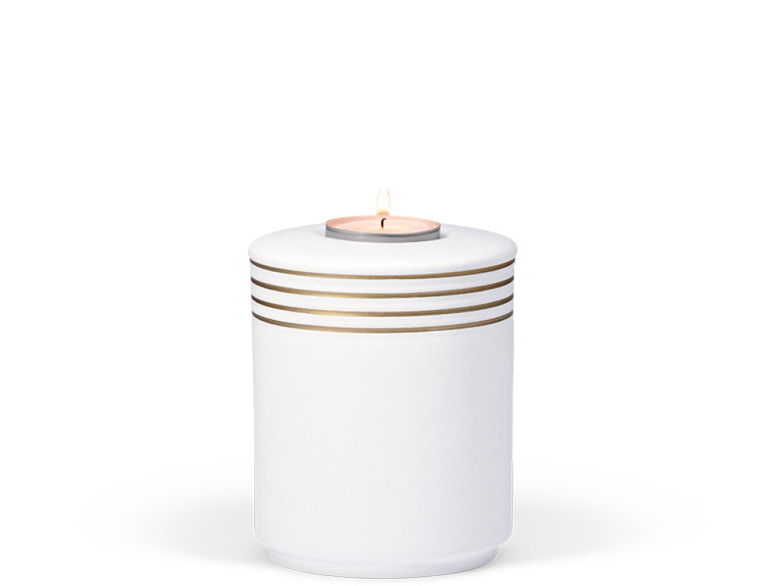 Mini-Seeurne, Weiß, Goldverzierung, mit Teelicht