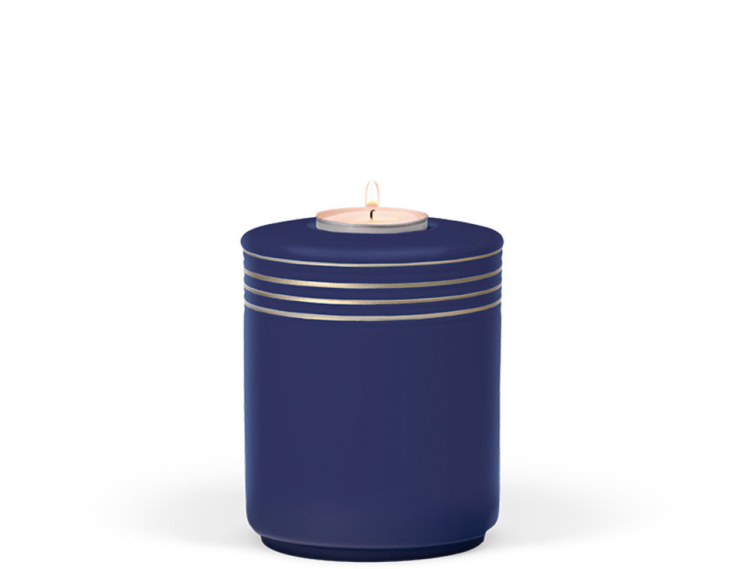 Mini-Seeurne, Saphirblau, Goldverzierung, mit Teelicht