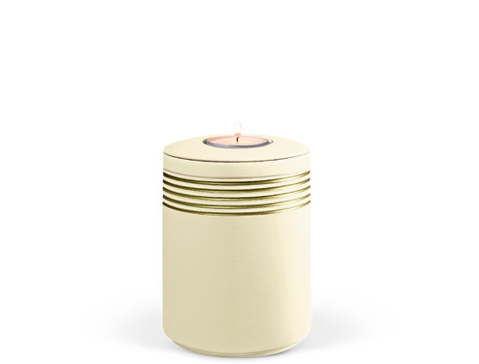 Mini-Seeurne, Sandbeige, Goldverzierung, mit Teelicht