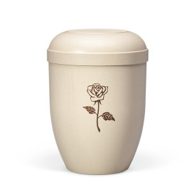 Naturstoffurne, Naturbelassen Beigefarbig, Braun bedruckt Dekor Rose