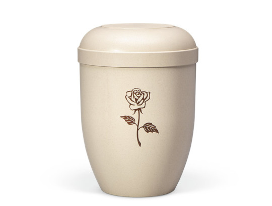 Naturstoffurne, Naturbelassen Beigefarbig, Braun bedruckt Dekor Rose