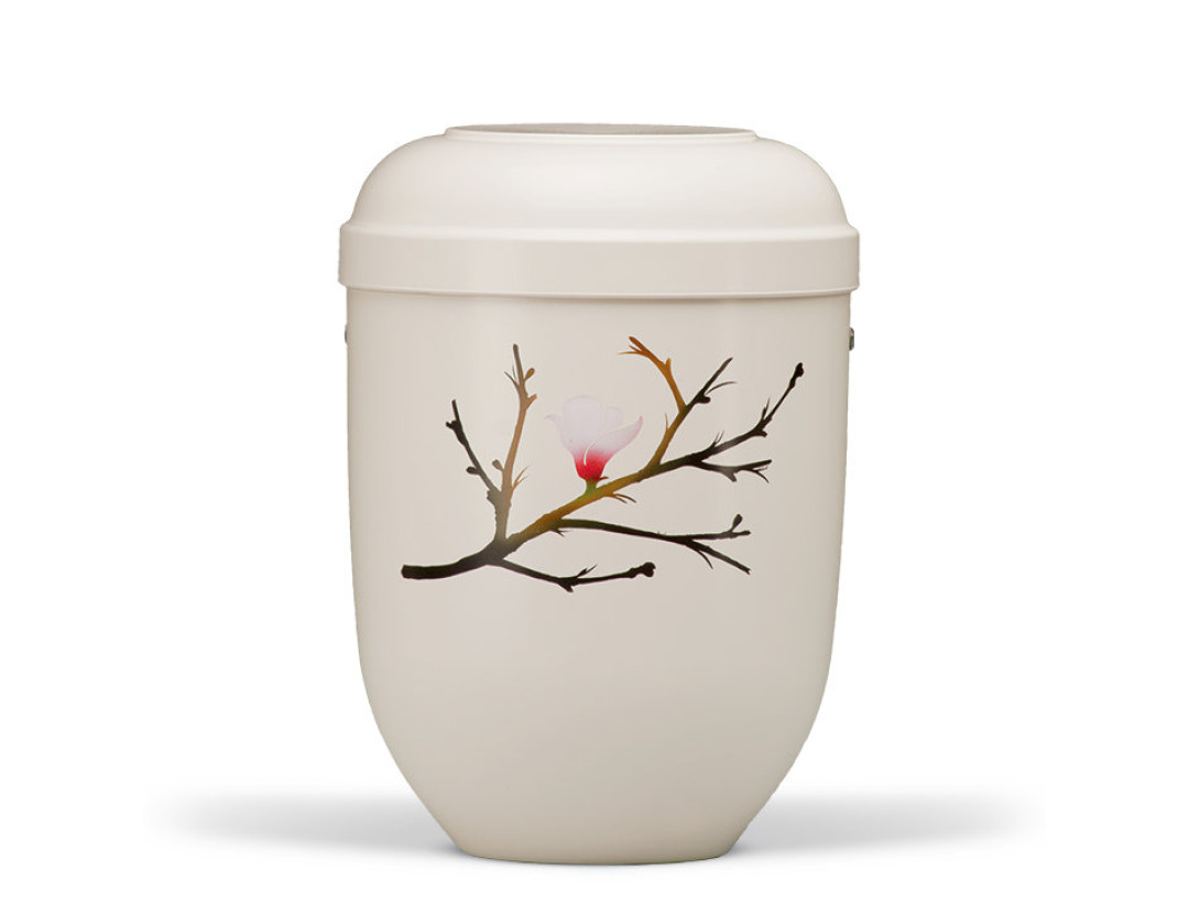 Naturstoffurne, Cremeweiß, Airbrush Motiv: Blüte