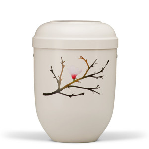 Naturstoffurne, Cremeweiß, Airbrush Motiv: Blüte