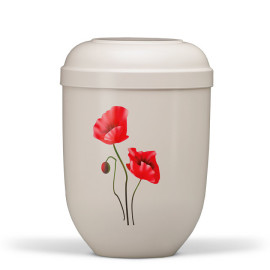 Naturstoffurne, Cremeweiß, Airbrush Motiv: Mohnblume