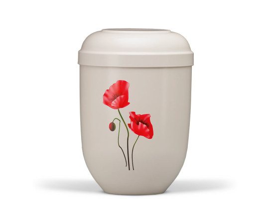 Naturstoffurne, Cremeweiß, Airbrush Motiv: Mohnblume