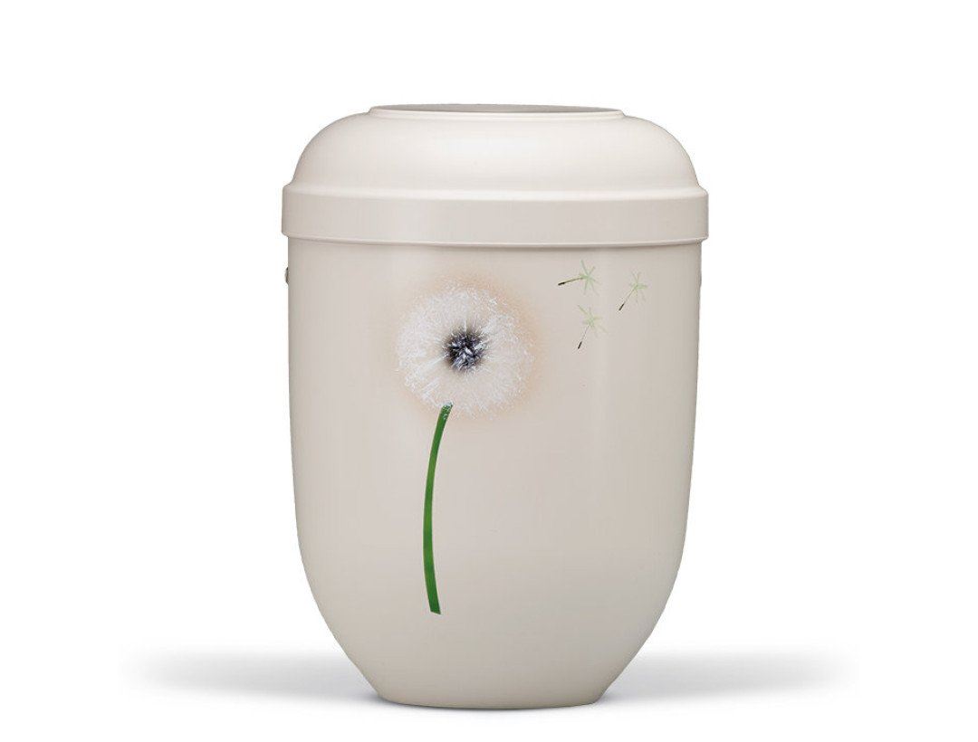 Naturstoffurne, Cremeweiß, Airbrush Motiv: Pusteblume