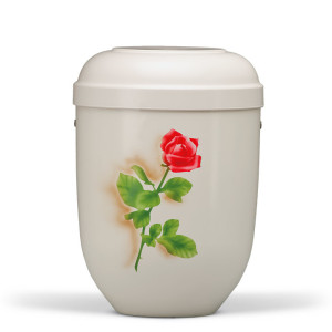 Naturstoffurne, Cremeweiß, Airbrush Motiv: Rose