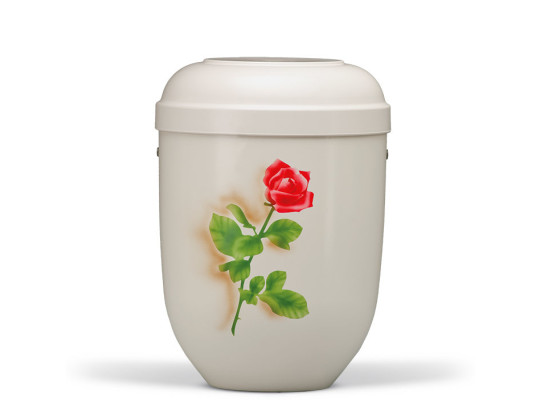 Naturstoffurne, Cremeweiß, Airbrush Motiv: Rose