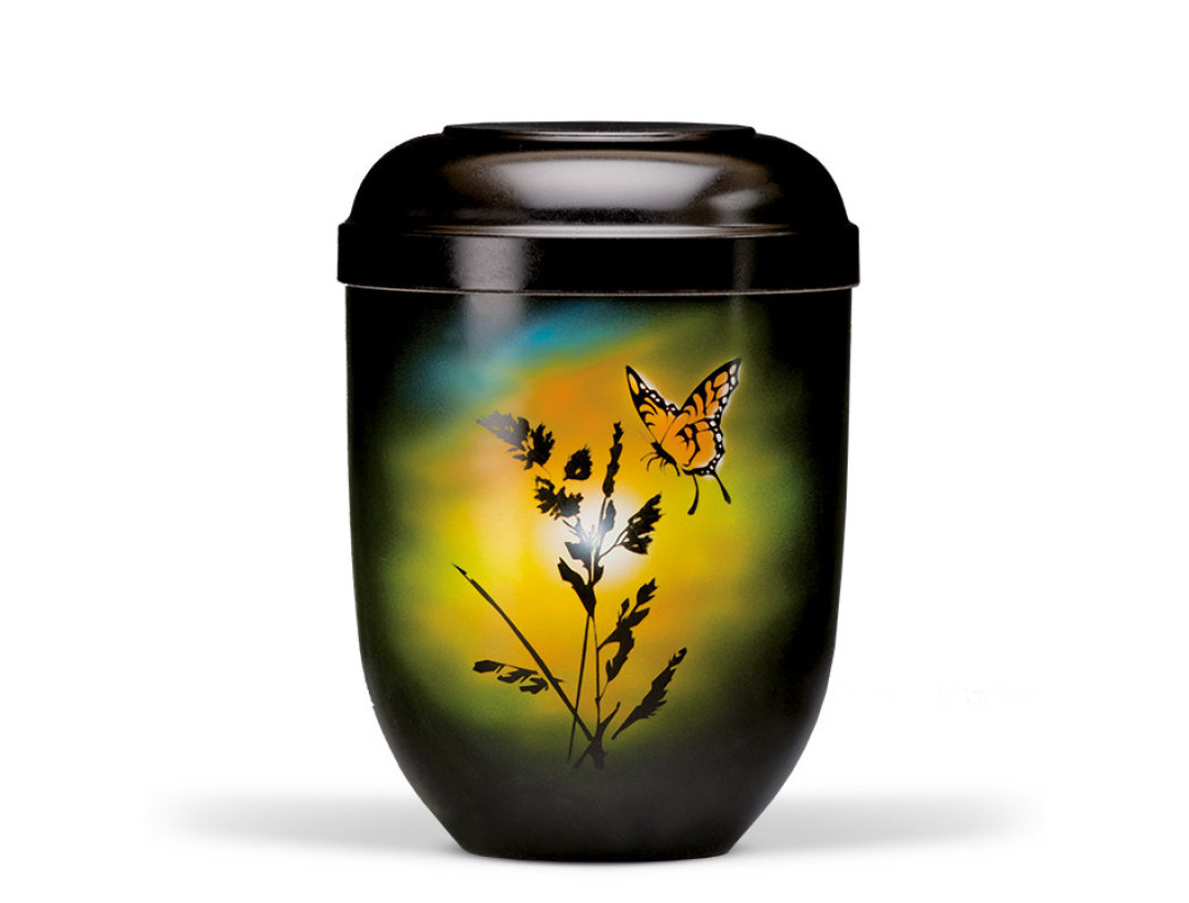 Naturstoffurne, Schwarz, Airbrush Schmetterling