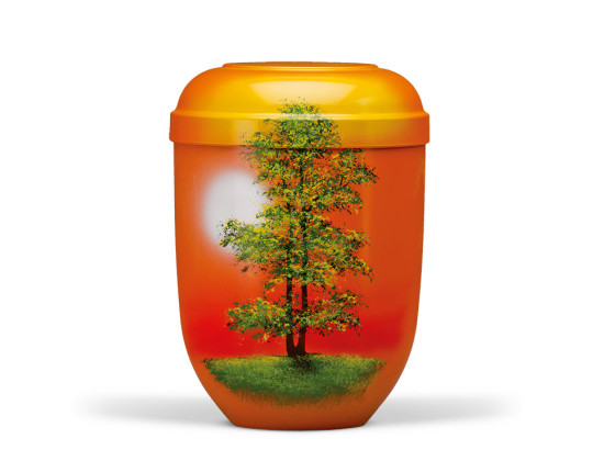 Naturstoffurne, Terracotta, Airbrush Motiv: Herbstbaum
