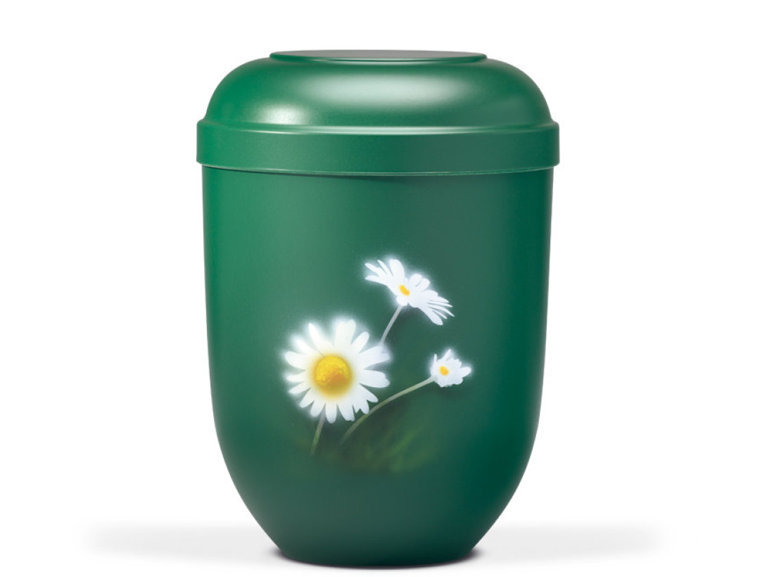 Naturstoffurne, Kieferngrün, Airbrush Motiv: Margerite