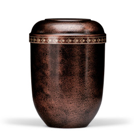 Naturstoffurne, Schwarz, Kupfer patiniert, Dekorblätter