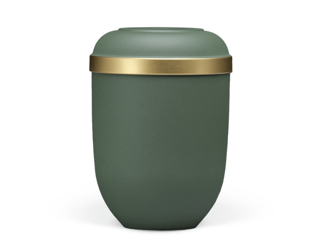 Naturstoffurne, Olivegrün- Velours, Goldrand