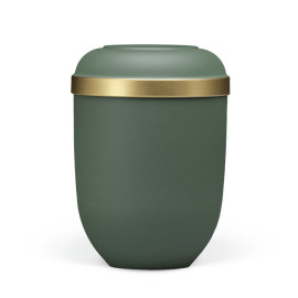 Naturstoffurne, Olivegrün- Velours, Goldrand