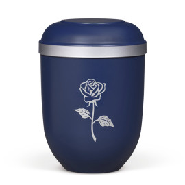 Naturstoffurne, Nacht Blau, Silberrand, Moderne Rose silber