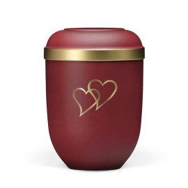 Naturstoffurne, Weinrot Velours, Goldrand, Dekor Herzen