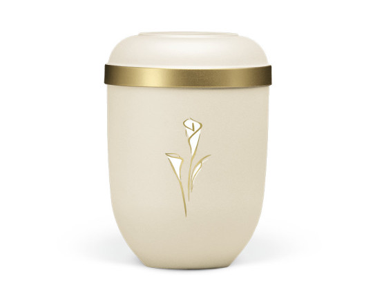 Naturstoffurne, Hell Beige Velours, Goldrand, Calla gold/weiß