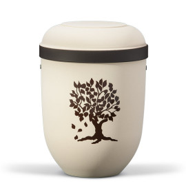 Naturstoffurne, Hell Beige Velours Braun abgesetzt, Lebensbaum Braun