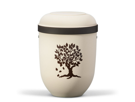 Naturstoffurne, Hell Beige Velours Braun abgesetzt, Lebensbaum Braun