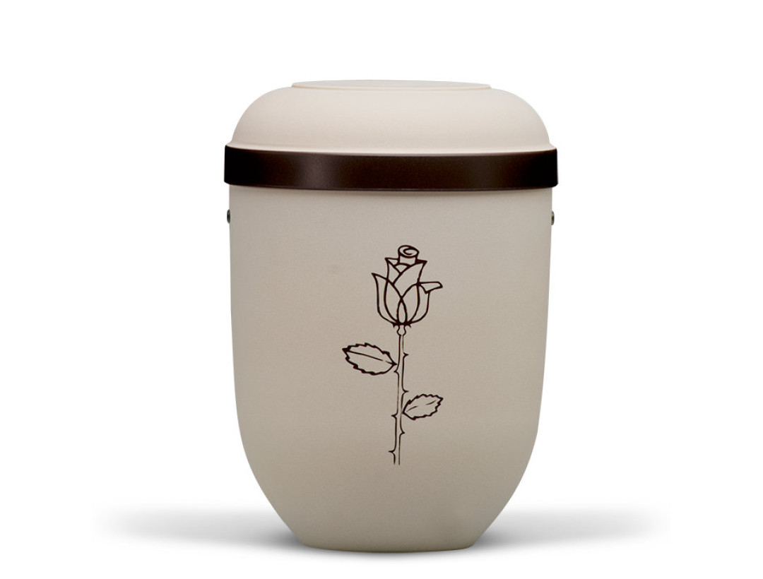 Naturstoffurne, Hell Beige Velours Braun abgesetzt, Rose braun