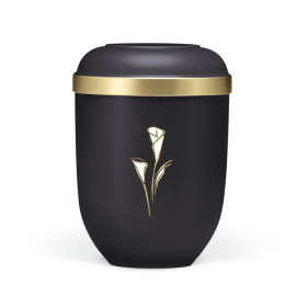 Naturstoffurne, Anthrazit Velours, Goldrand, Calla gold/weiß