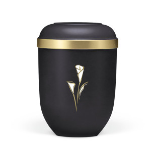 Naturstoffurne, Anthrazit Velours, Goldrand, Calla gold/weiß