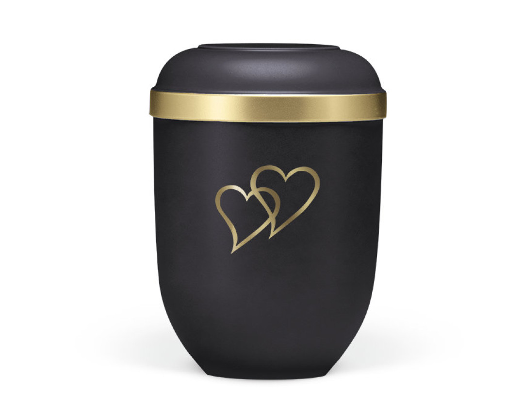 Naturstoffurne, Anthrazit Velours, Goldrand, Herzen in Gold