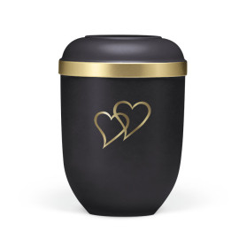 Naturstoffurne, Anthrazit Velours, Goldrand, Herzen in Gold
