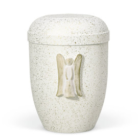 Naturstoffurne, Weiß Matt, Gold gesprenkelt, Engel Weiß/Gold