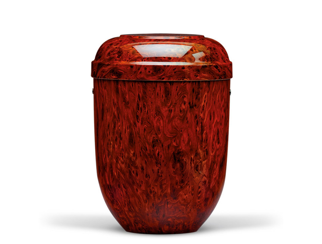 Naturstoffurne, Wurzelholzeffekt Folienbeschichtung in Goldahornoptik