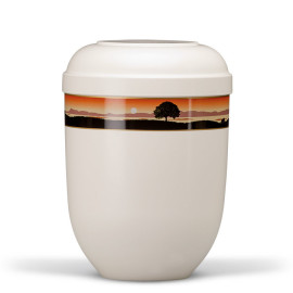 Naturstoffurne, Cremeweiß, Dekorband Motiv: Landschaft