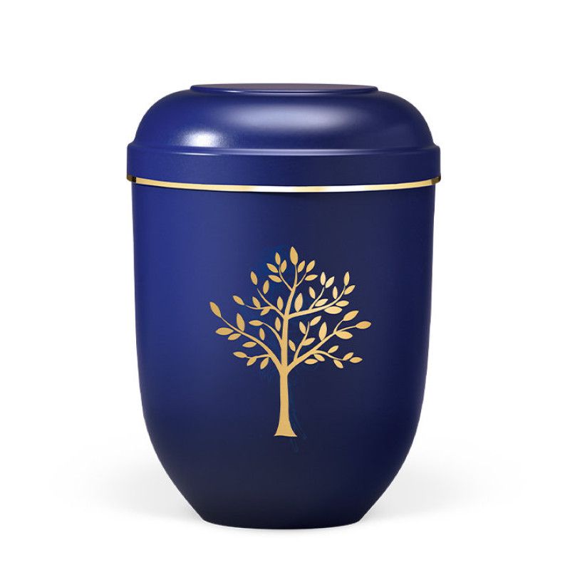 Naturstoffurne, Nacht Blau Moderner Baum Goldfolie, Goldband